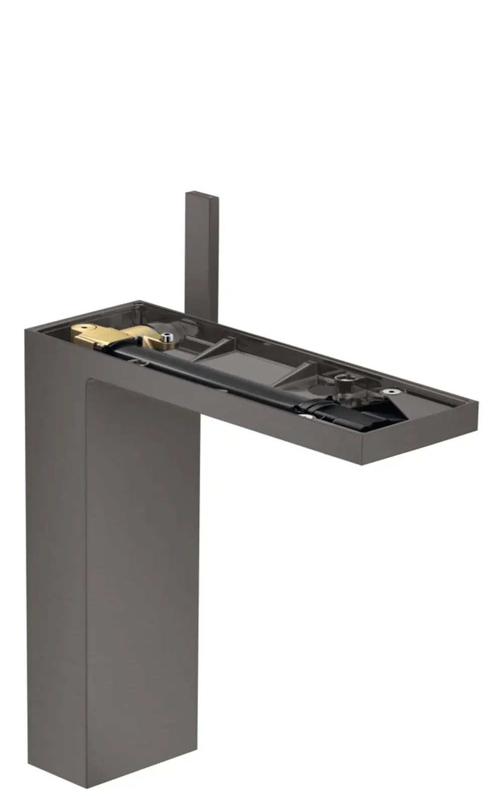 Einhebel-Waschtischmischer in Brushed Black Chrome von AXOR, geeignet für Aufsatzwaschtische, mit integrierter Push-Open Ablaufgarnitur, ohne Platte.
